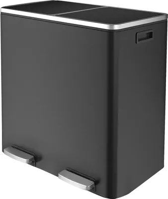 Immagine prodotto di Cestino per rifiuti da cucina in acciaio inox, doppio cestino per il riciclaggio, coperchio con chiusura ammortizzata, nero, 60 litri