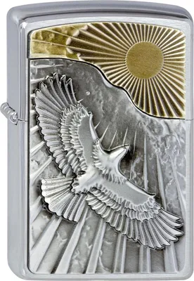 Produktbild von Zippo Feuerzeug 2003192 Eagle Sun-Fly Emblem Benzinfeuerzeug aus Messing mit Brushed Chrome Finish