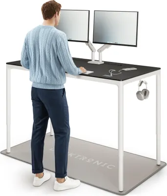 Image de Desktronic Bureau HomeMax 160x80cm réglable en hauteur électriquement blanc/noir avec fonction mémoire, technologie anti-collision, ports de charge USB-A et USB-C