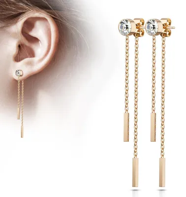 Produktbild von Ohrstecker mit Kette: Edelstahl Ohrringe mit Zirkonia Kristall Roségold