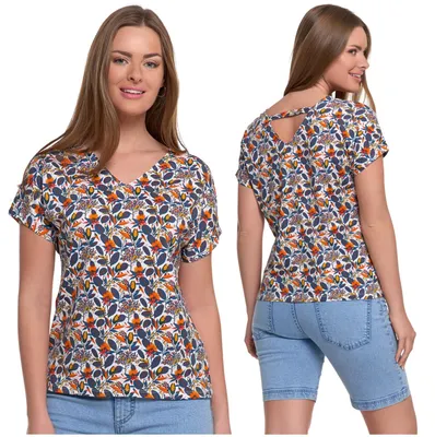 Produktbild von Moraj - Damenbluse Größe XL - Bluse Bunt - T-Shirt fur Damen - Sommertop V-Ausschnitt