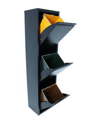 Produktbild von DRW Recycling-Abfalleimer, 3 Mülleimer, 33 x 25 x 135 cm, Schwarz