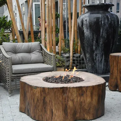 Immagine prodotto di ELEMENTI Gasfeuerstelle Manchester Sitzgruppe (Feuerstelle + 4 Sitzhocker) Red Wood
