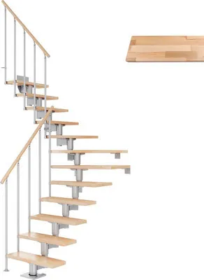 Produktbild von Pertura Mittelholmtreppe Chiron Buche Leimholz Perlgrau 1/4 gewendelt unten links/rechts 75 cm 13 Stufen / 14 Steigungen