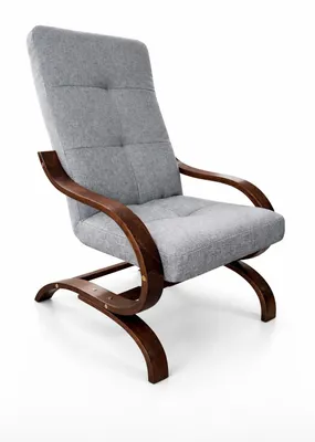Zdjęcie produktu dla Fotel Relaxo wypoczynkowy salon drewno orzech materiał szary M24