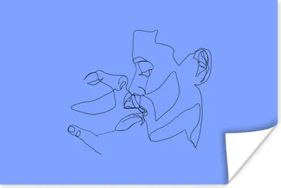 Produktbild von MuchoWow® Poster Paar - Linienkunst - Blau 90x60 cm - Schlafzimmer