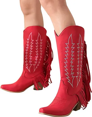 Image de ASKSA Bottes femme surbottes à gland, genou long, bottine haute, rouge, taille : 38