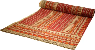 Produktbild von Blockdruck Tagesdecke, Bett & Sofaüberwurf, Handgearbeiteter Wandbehang, Wandtuch - Design 26, Braun, Baumwolle, Größe: Single 150*200 cm