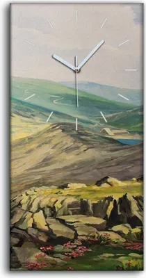 Produktbild von Wanduhr Bürouhr Leinwand Bild Geräuschlos 30x60 Gemälde See Berge Landschaft - weiße Hände