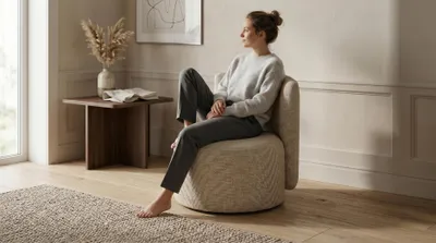 Obrázek produktu pro Moderní béžový polštářový taburet, elegantní sedací taburet s úložným prostorem