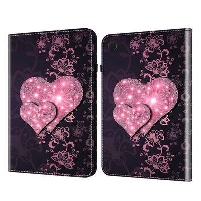 Produktbild von CLM-Tech Tablet Hülle kompatibel mit Samsung Galaxy Tab A9+ / A9 Plus 11 Zoll 2023 Hülle - Tasche aus Kunstleder - Klapphülle mit Ständer und Kartenfächern - Schutzhülle Wallet Case Cover rosa Herzen