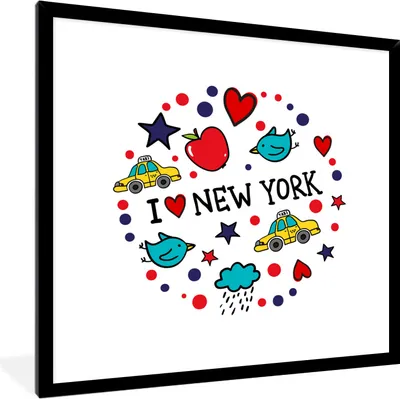 Produktbild von MuchoWow® MuchoWow® Gerahmtes Poster New York - Rund um - Taxi 40x40 cm - Poster mit zchwarzem Bilderrahmen - Mit Rahmen - Wanddekoration Schlafzimmer