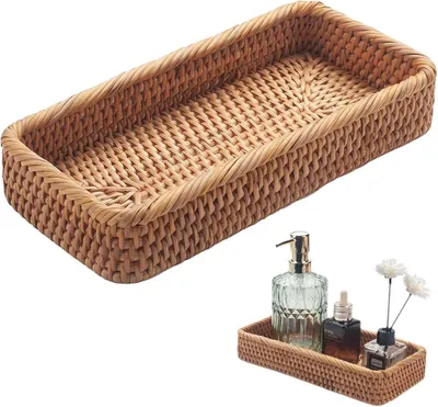 Imagen del producto de Cesta de mimbre trenzado, 21 x 11 x 4 cm, resistente a la humedad, ideal para almacenamiento