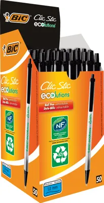 Produktbild von BIC Clic Stic Schwarz Clip-on-Einziehkugelschreiber Medium