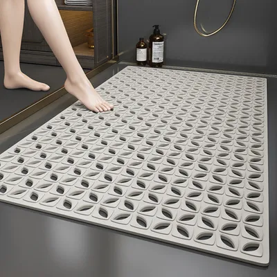 Obrázek produktu pro 40x70cm světle šedá sprchová rohož do vany s přísavkami, odtokové otvory, protiskluzová rohož do vany, omyvatelná v pračce, rychlý odtok vody
