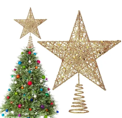 Metall-Weihnachtsbaumstern gold 22 cm – 3D-Glitzereffekt, stabil & leicht