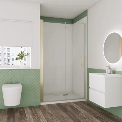 Produktbild von AICA Falttür Scharniertur 95x195cm,6mm NANO ESG Klarglas,Faltbare Duschkabine,Matt-Gold Rahmen & Griff,Nischentür Dusche Pendeltur