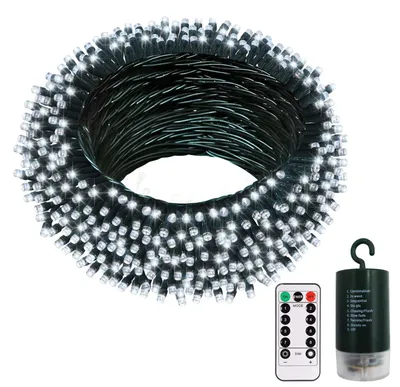 LED-Lichterkette 20 m, 200 kaltweiße LEDs, batteriebetrieben, IP65