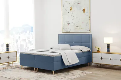 Produktbild von Boxspringbett Schlafzimmerbett RENAN 200x200cm in Stoff Riviera Blau