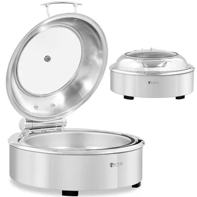 Imagen del producto de Recipiente de buffet con tapa de vidrio: olla de acero inoxidable para mantener los alimentos calientes, con baño de agua y ventana, de 5,5 litros