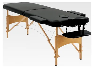Produktbild von Klappbare Massageliege, höhenverstellbare Massagebank mit Kopfstütze, für Spa und Salon, Kunstleder, Holz, Schwarz