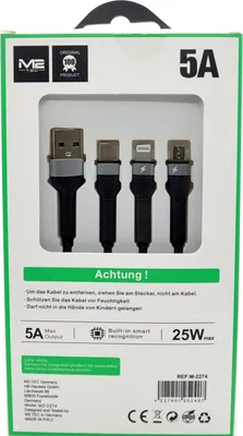 Produktbild von M2-Tec Ladekabel 3in1 Schnell USB Typ-C Micro IOS Handy für iPhone Huawei Samsung