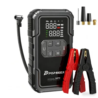 Produktbild von POPDEER PD-JA2 Starthilfe 4000A mit 160PSI Luftkompressor, Booster für 8,0L Benzin / 6,0L Diesel, 600LM Licht & Powerbank, Großbildschirm