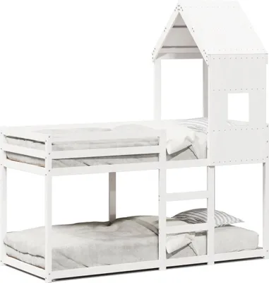 Produktbild von vidaXL Etagenbett mit Dach Weiß 80x200 cm Massivholz Kiefer