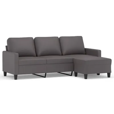 Zdjęcie produktu dla vidaXL 3-osobowa sofa z podnóżkiem szara 180 cm imitacja skóry