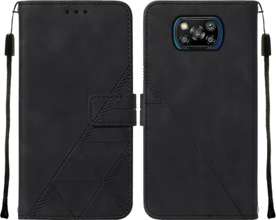 Obrázek produktu pro Flipové kožené pouzdro pro Xiaomi Poco X3 NFC / X3 / X3 Pro peněženkový design pouzdro s embosováním, držákem karet a stojánkem černé