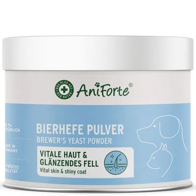 Produktbild von AniForte Bierhefe Pulver für Hund & Katze 250g - Für natürlich glänzendes & kräftiges Fell, vitale Haut, Biotin & Vitamin B für Hunde & Katzen