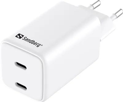 Obrázek produktu pro Sandberg AC Charger Dual USB-C PD65W EU, Vnitřní, AC, 20 V, 3,25 A, Bílá