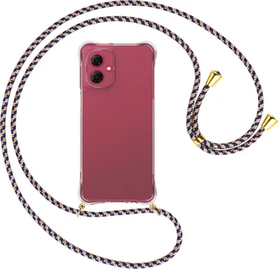 Produktbild von Handykette Backcover-Schutzhülle mit Band (Metall goldfarben) für Motorola Moto G55 5G - blau+beige