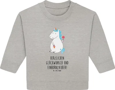 Produktbild von Mr. & Mrs. Panda Organic Baby Pullover Einhorn Baby 24. - 36. Monat - Heather Grey - Geschenk, Bullover, Einhörner, Unicorn, Geburtstag, Party, Geburt