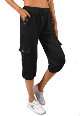 Obrázok produktu pre Solidchoice – Dámske capri nohavice s elastickým pásom a vreckami