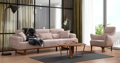 Produktbild von Beige Sofagarnitur Dreisitzer Sessel Luxus Sessel Beige Moderne Möbel