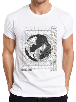 Productafbeelding van Zen Balans Yin Yang Koi Karpers Japan Y2K Spiritualiteit Harmonie, Heren T-shirt, Wit, Maat S