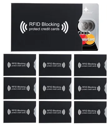 Image de Intirilife 10x RFID Blocking Pochette de protection en NOIR - 10 pièces RFID Blocker pour cartes EC, cartes bancaires, cartes de crédit, cartes d'identité - Pochette de sécurité pour cartes de crédit contre le vol de données
