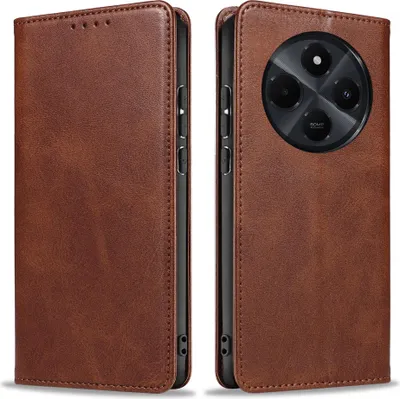 Produktbild von Handyhülle für Xiaomi Redmi 14C Kunstleder Flip Cover Hülle Handytasche Case Kartenfach Farbe: Dunkelbraun