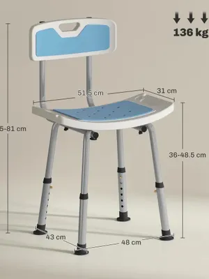 Image de Siège de douche - Tabouret de douche pour personnes âgées et personnes handicapées - Réglable en hauteur - Pieds antidérapants - Support pour douchette