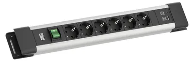 Imagen del producto de BACHMANN CONNECTUS 6 tomas CEE7/3, 1 interruptor, 1 puerto USB A/C de 22W, cable de 2,0 metros CEE7/7, color gris