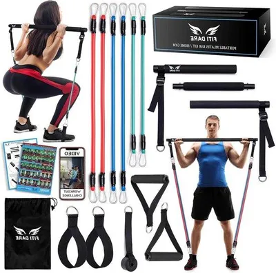 Produktbild von Famanu Pilatesbar mit Widerstandsbändern - Fitnessbandset für Ganzkörperübungen
