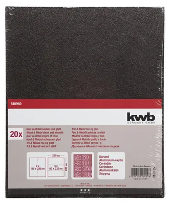Produktbild von kwb Schleifpapierbogen 230x280 mm aus Korund in den Körnungen 60, 80, 150, 180,