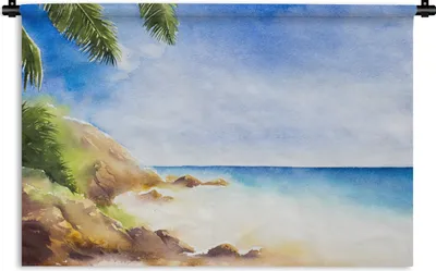 Produktbild von MuchoWow® Wandteppich Wandbehang Meer - Strand - Berge 60x40 cm Tapisserie Dekoration Wandtuch - Wanddekorationen