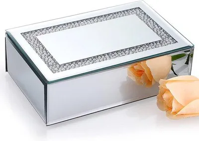 Immagine prodotto di Scatola portagioie in vetro Unyqoos® con coperchio – scatola portagioie rettangolare in vetro e metallo, argento, 20 x 12,8 x 6 cm