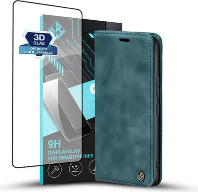 Produktbild von Handy Hülle für Xiaomi 15 Pro mit 9H Displayglas Klapphülle Bookcase Flip Cover Handy Tasche Etui Farbe: Petrol