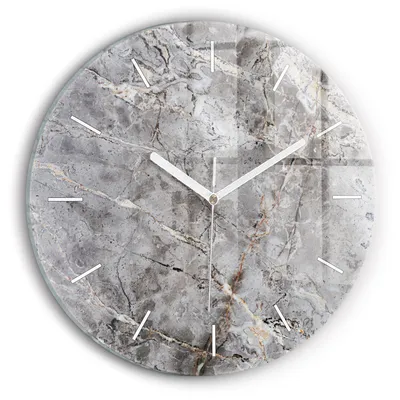 Produktbild von Wallfluent Wanduhr – Stilles Quarzuhrwerk - Uhr Dekoration Wohnzimmer Schlafzimmer Küche - Zifferblatt mit Striche - weiße Zeiger - 30 cm - Grauer Granitmarmor