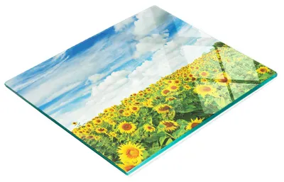 Immagine prodotto di Tagliere da cucina decorativo in vetro, motivo con girasoli, 60 x 52 cm