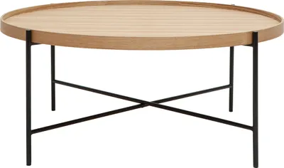 Produktbild von Miliboo - Runder Couchtisch aus hellem Holz und schwarzem Metall D90 cm BASSY