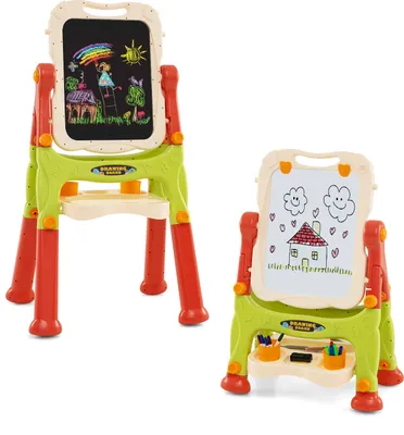 Produktbild von DREAMADE Drehbare Doppelseitige Staffelei für Kinder, höhenverstellbare Magnettafel für Jungen und Mädchen ab 3 Jahren